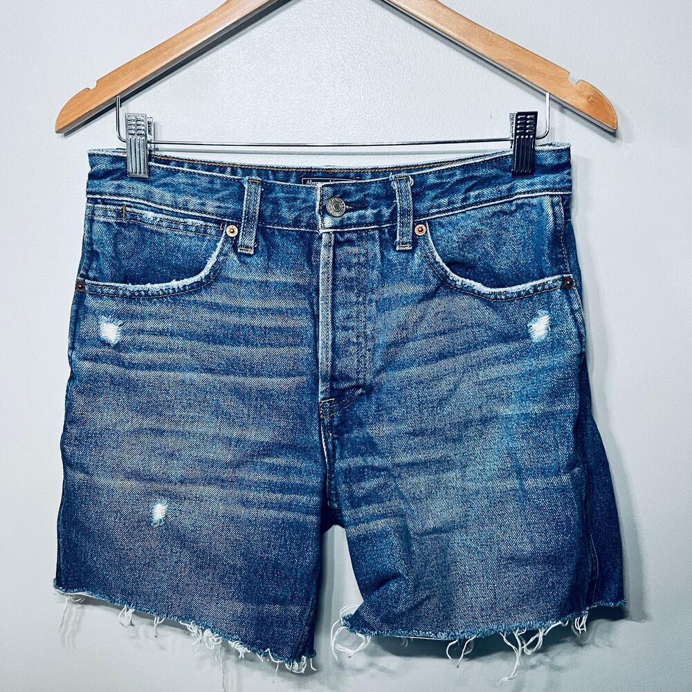 Abercrombie & Fitch Shorts Denim Button Fly Cut Off Hi Rise Distressed Jean 28/6